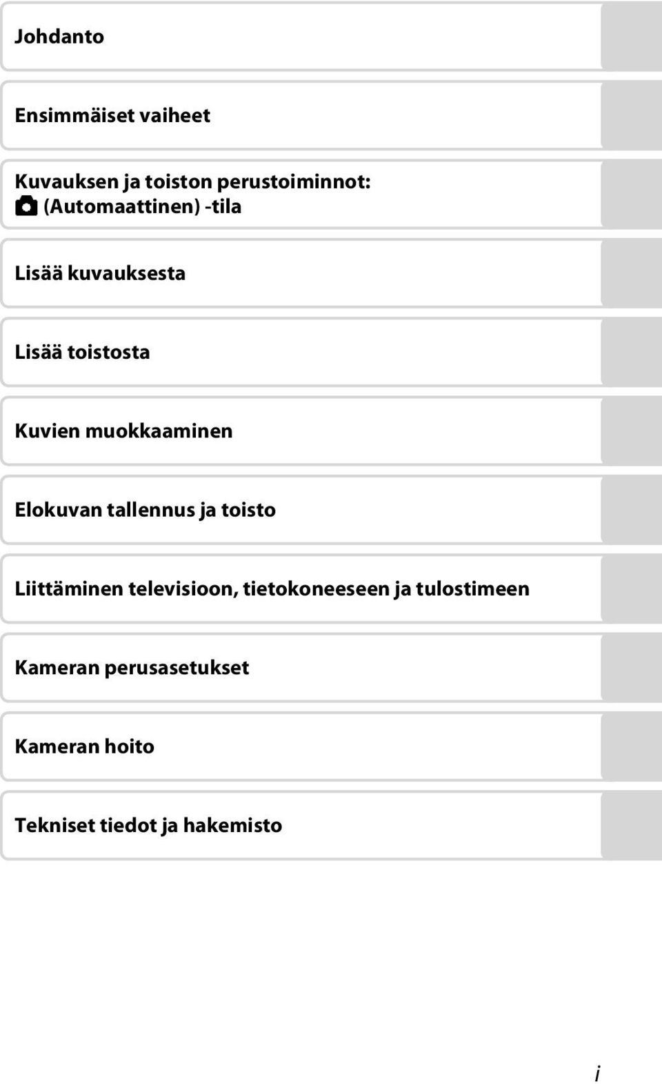 muokkaaminen Elokuvan tallennus ja toisto Liittäminen televisioon,