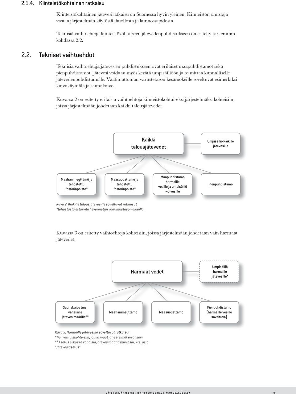 2. 2.2. Tekniset vaihtoehdot Teknisiä vaihtoehtoja jätevesien puhdistukseen ovat erilaiset maapuhdistamot sekä pienpuhdistamot.