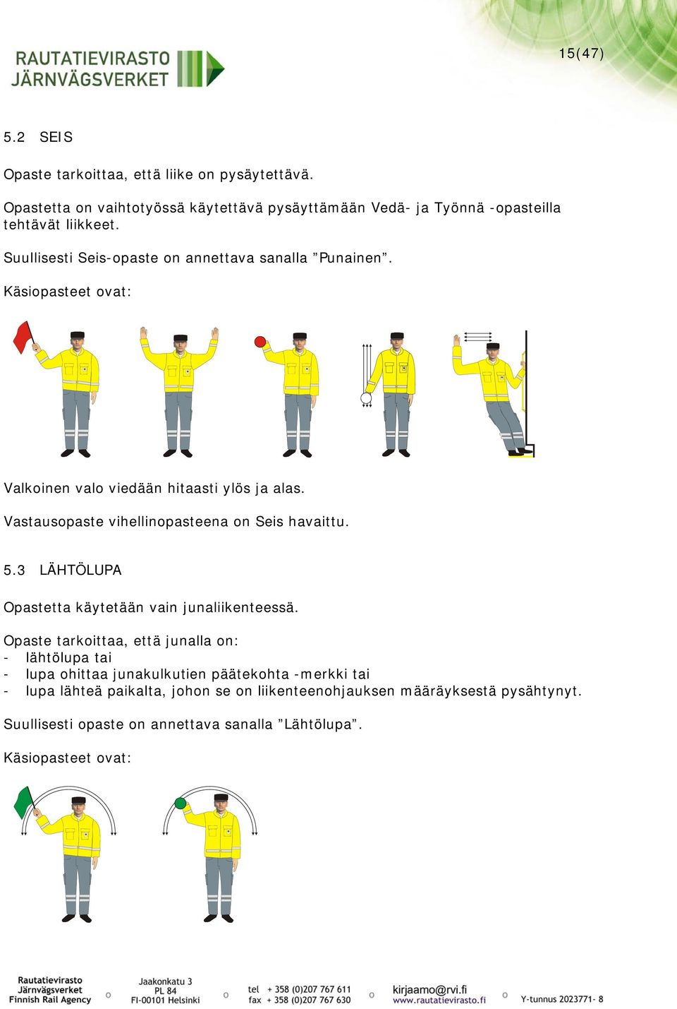 Vastausopaste vihellinopasteena on Seis havaittu. 5.3 LÄHTÖLUPA Opastetta käytetään vain junaliikenteessä.