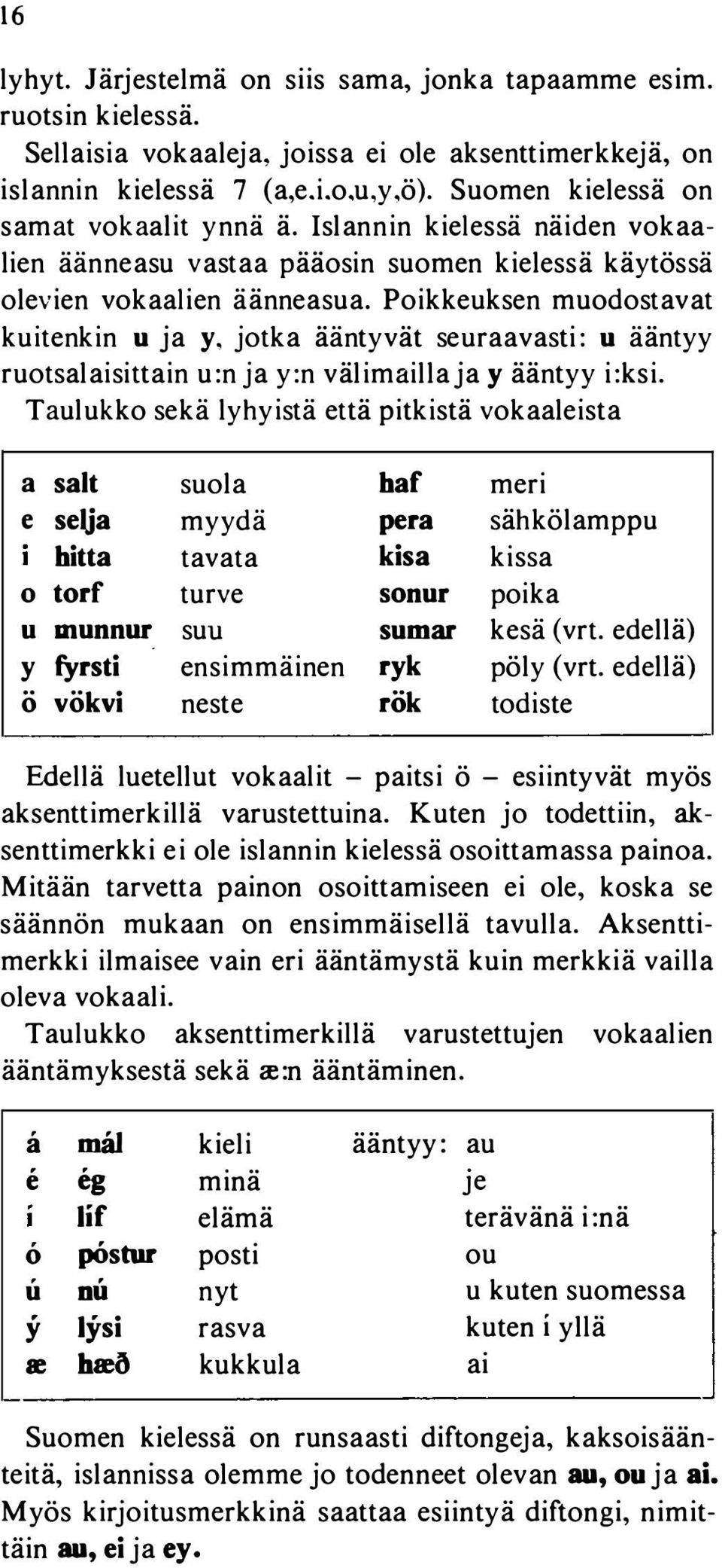 Poikkeuksen muodostavat kuitenkin u ja y, jotka ääntyvät seuraavasti: u ääntyy ruotsalaisittain u:n ja y:n välimailla ja y ääntyy i:ksi.