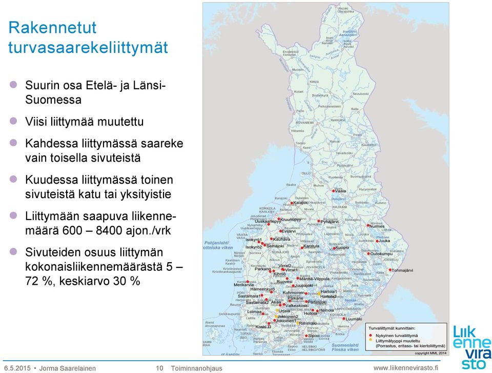 katu tai yksityistie Liittymään saapuva liikennemäärä 600 8400 ajon.