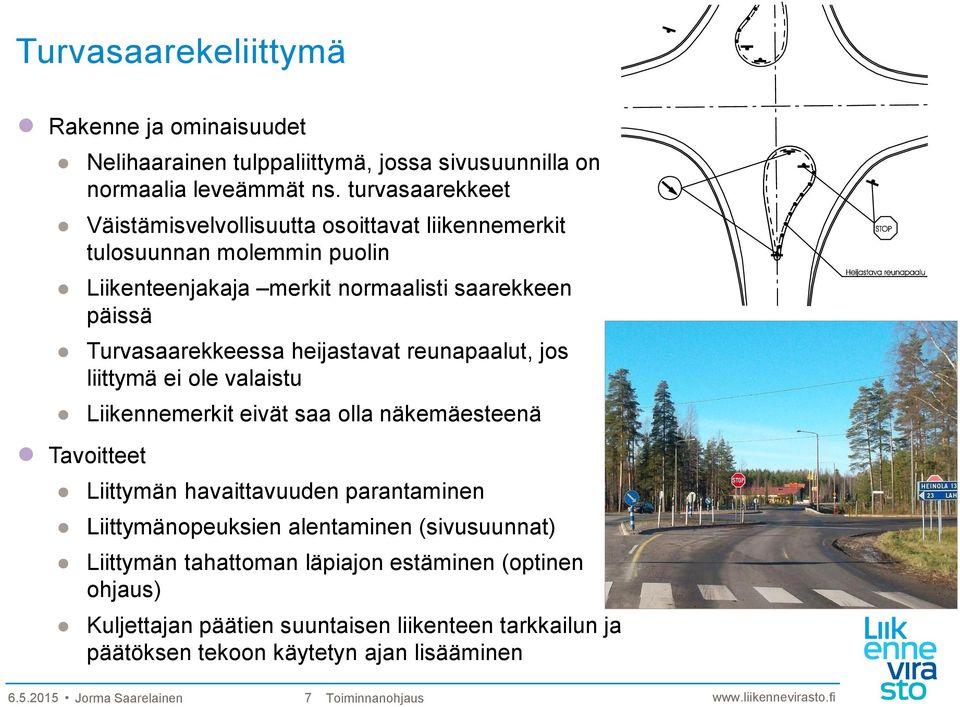 heijastavat reunapaalut, jos liittymä ei ole valaistu Liikennemerkit eivät saa olla näkemäesteenä Tavoitteet Liittymän havaittavuuden parantaminen Liittymänopeuksien