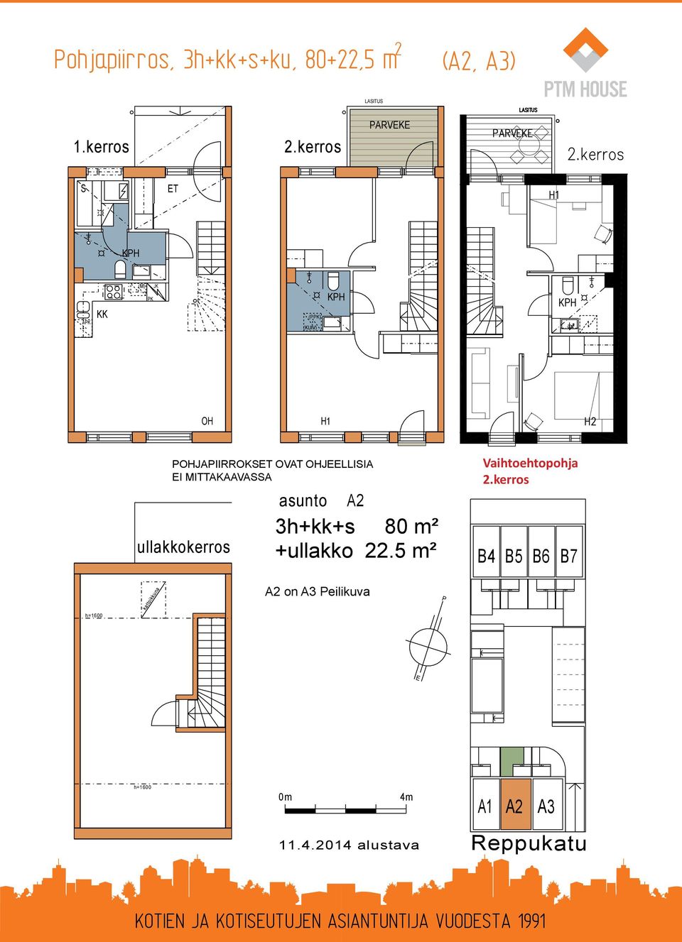 OHJEELLISIA EI MITTAKAAVASSA asunto A2 h+kk+s 80 m² ullakkokerros +ullakko 22.