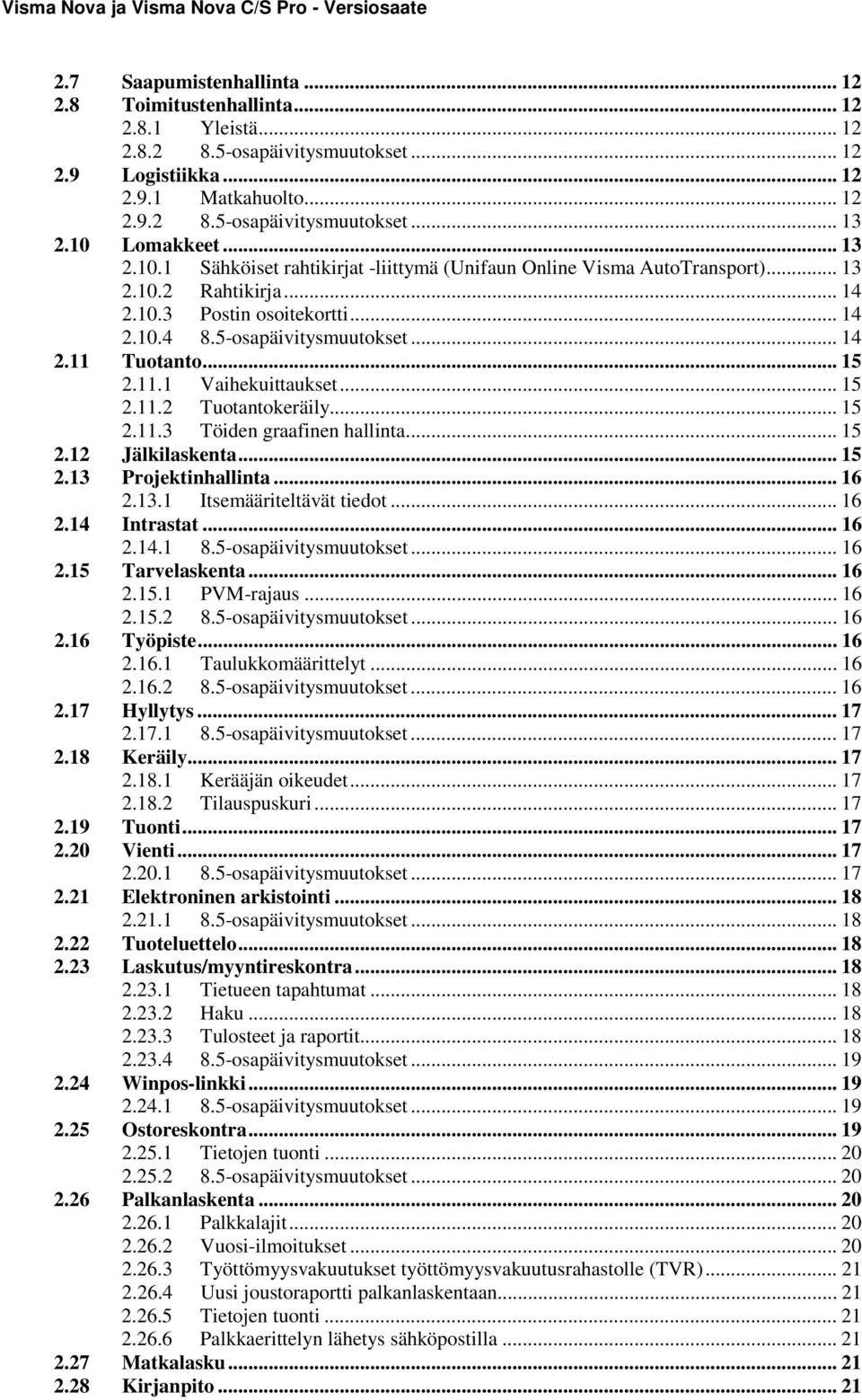 .. 15 2.11.1 Vaihekuittaukset... 15 2.11.2 Tuotantokeräily... 15 2.11.3 Töiden graafinen hallinta... 15 2.12 Jälkilaskenta... 15 2.13 Projektinhallinta... 16 2.13.1 Itsemääriteltävät tiedot... 16 2.14 Intrastat.