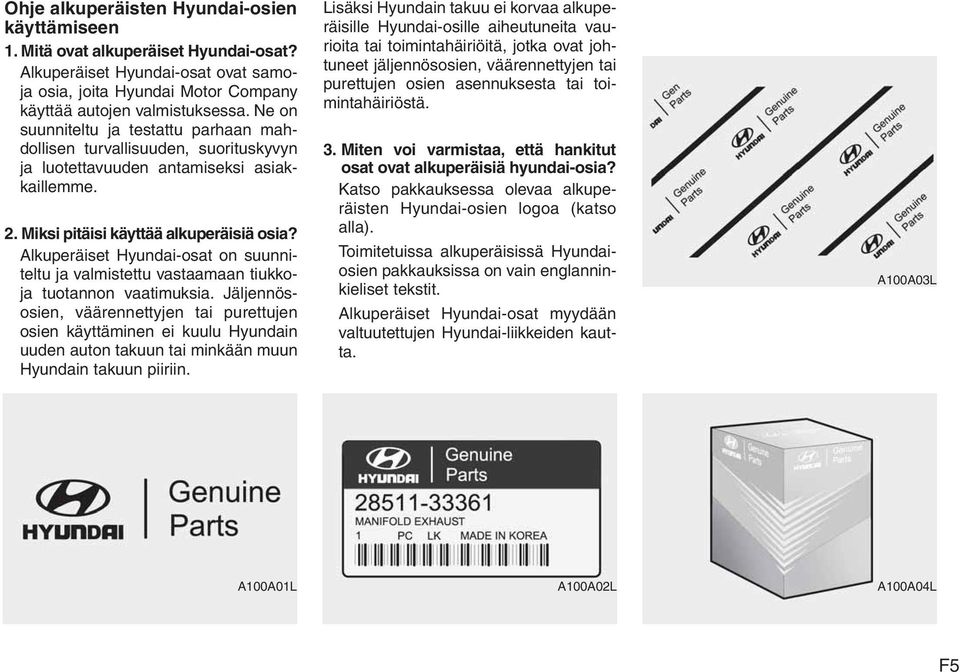 Alkuperäiset Hyundai-osat on suunniteltu ja valmistettu vastaamaan tiukkoja tuotannon vaatimuksia.