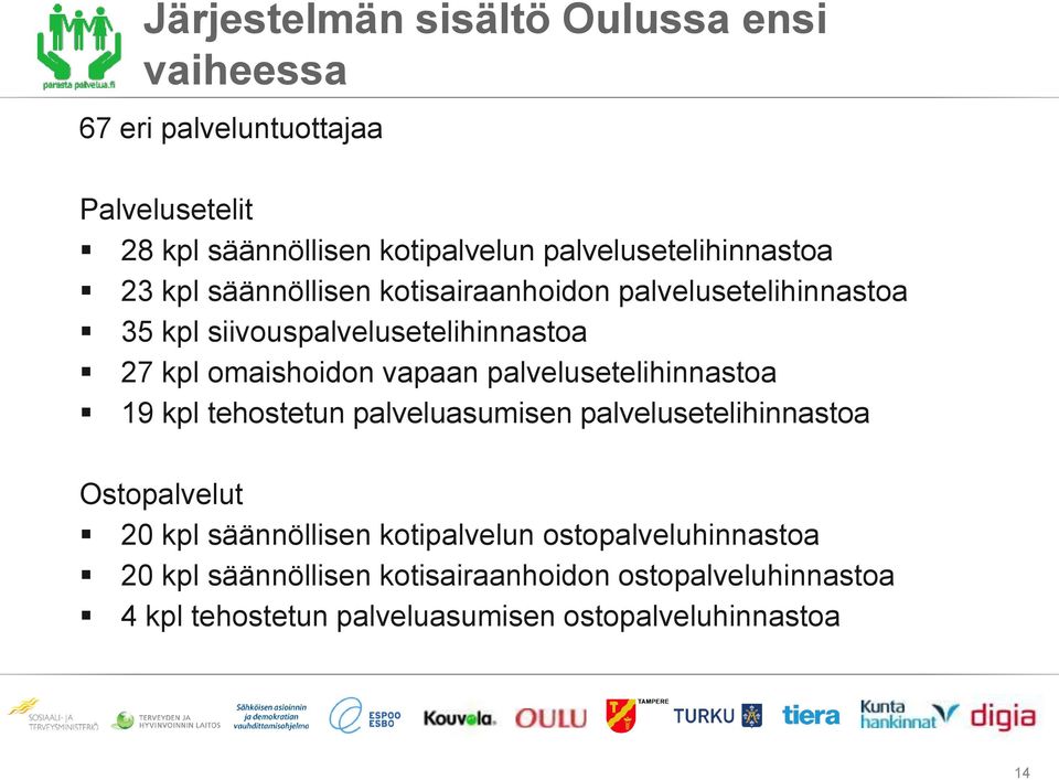 omaishoidon vapaan palvelusetelihinnastoa 19 kpl tehostetun palveluasumisen palvelusetelihinnastoa Ostopalvelut 20 kpl säännöllisen