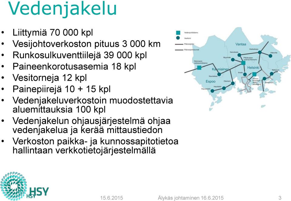 muodostettavia aluemittauksia 100 kpl Vedenjakelun ohjausjärjestelmä ohjaa vedenjakelua ja kerää