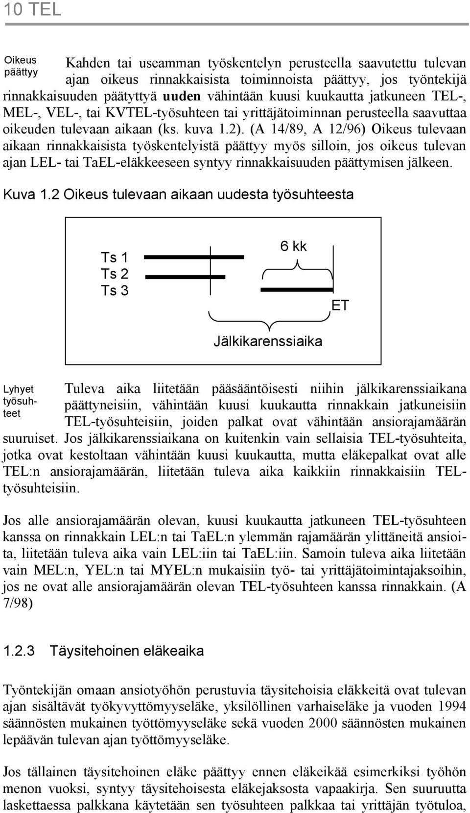 (A 14/89, A 12/96) Oikeus tulevaan aikaan rinnakkaisista työskentelyistä päättyy myös silloin, jos oikeus tulevan ajan LEL- tai TaEL-eläkkeeseen syntyy rinnakkaisuuden päättymisen jälkeen. Kuva 1.