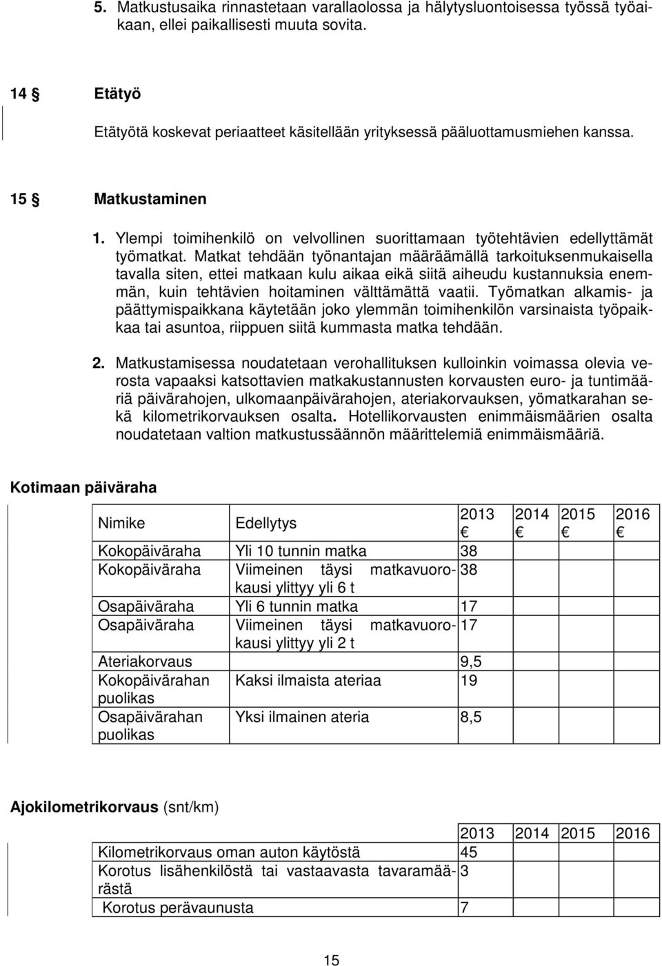 Matkat tehdään työnantajan määräämällä tarkoituksenmukaisella tavalla siten, ettei matkaan kulu aikaa eikä siitä aiheudu kustannuksia enemmän, kuin tehtävien hoitaminen välttämättä vaatii.