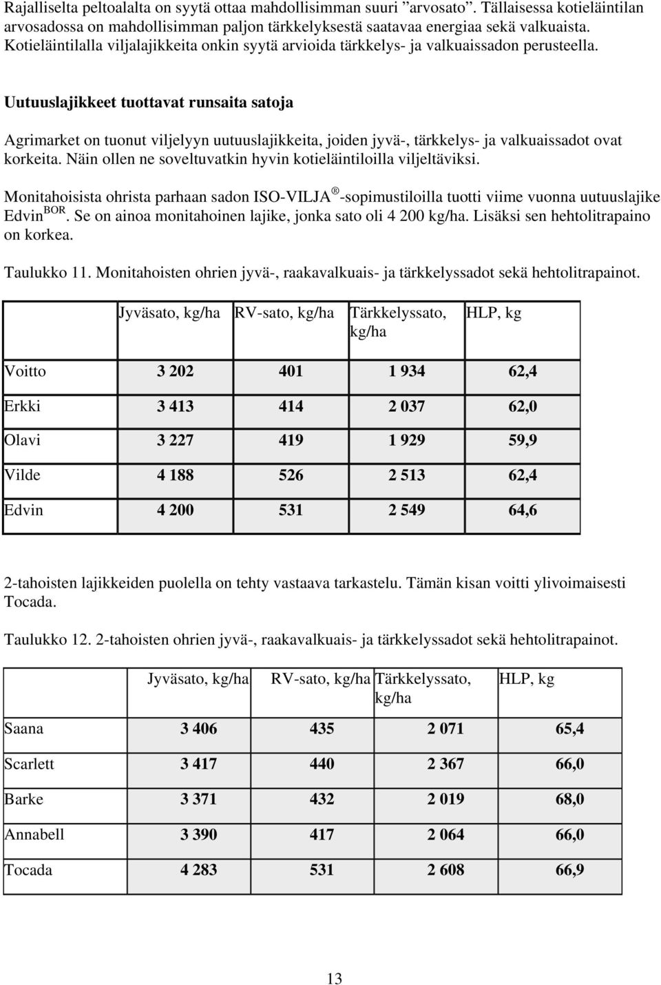 Uutuuslajikkeet tuottavat runsaita satoja Agrimarket on tuonut viljelyyn uutuuslajikkeita, joiden jyvä-, tärkkelys- ja valkuaissadot ovat korkeita.