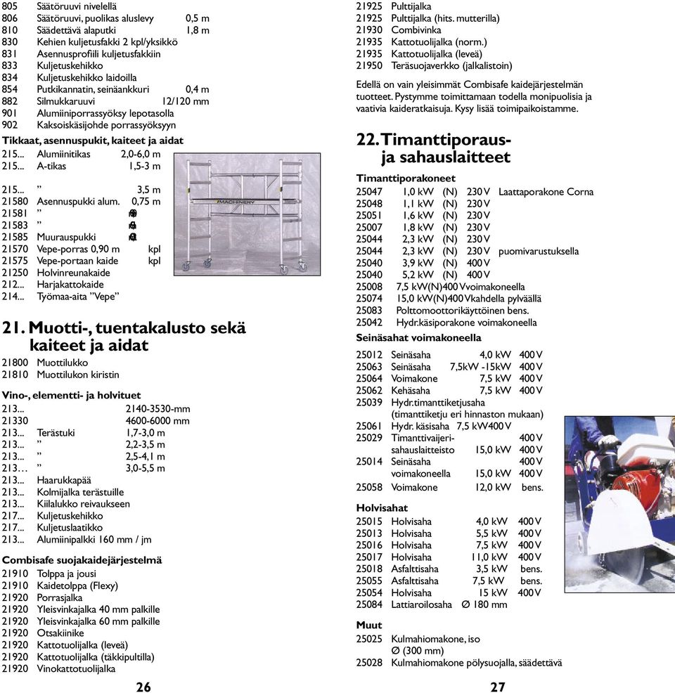 aidat 215... Alumiinitikas 2,0-6,0 m 215... A-tikas 1,5-3 m 215... 3,5 m 21580 Asennuspukki alum.