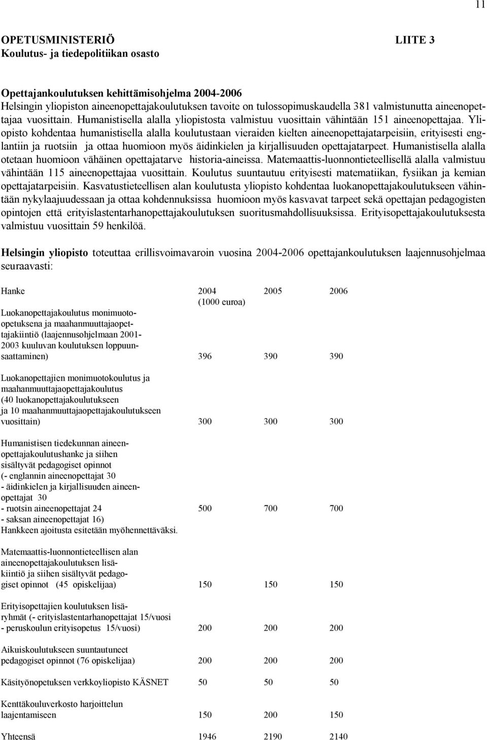 Yliopisto kohdentaa humanistisella alalla koulutustaan vieraiden kielten aineenopettajatarpeisiin, erityisesti englantiin ja ruotsiin ja ottaa huomioon myös äidinkielen ja kirjallisuuden