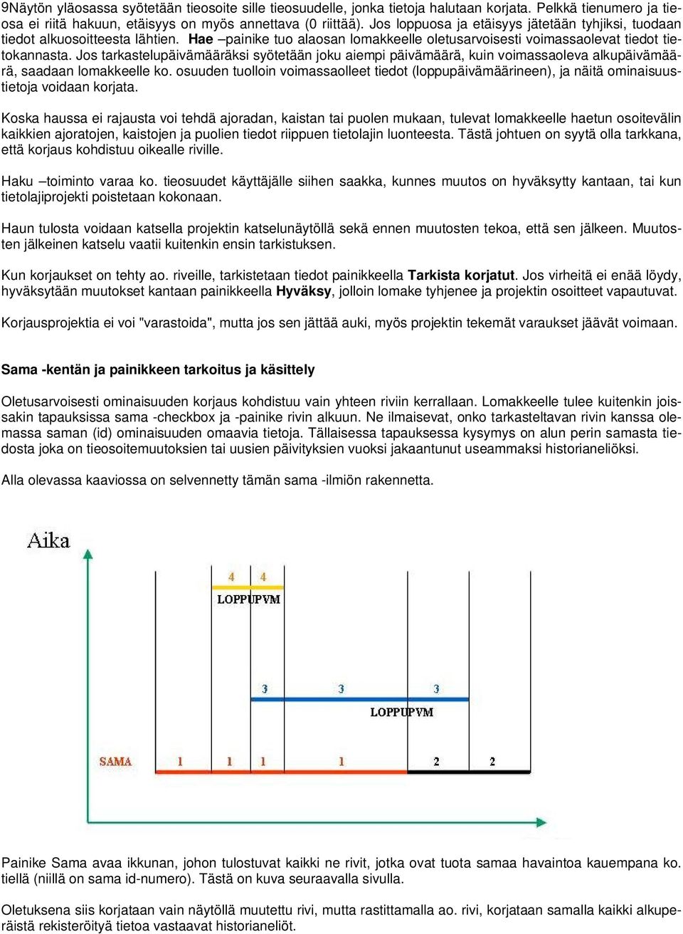 Jos tarkastelupäivämääräksi syötetään joku aiempi päivämäärä, kuin voimassaoleva alkupäivämäärä, saadaan lomakkeelle ko.