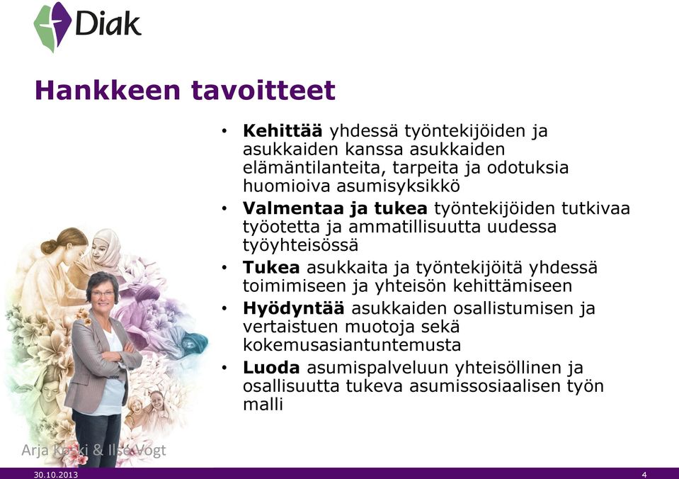 työyhteisössä Tukea asukkaita ja työntekijöitä yhdessä toimimiseen ja yhteisön kehittämiseen Hyödyntää asukkaiden osallistumisen ja