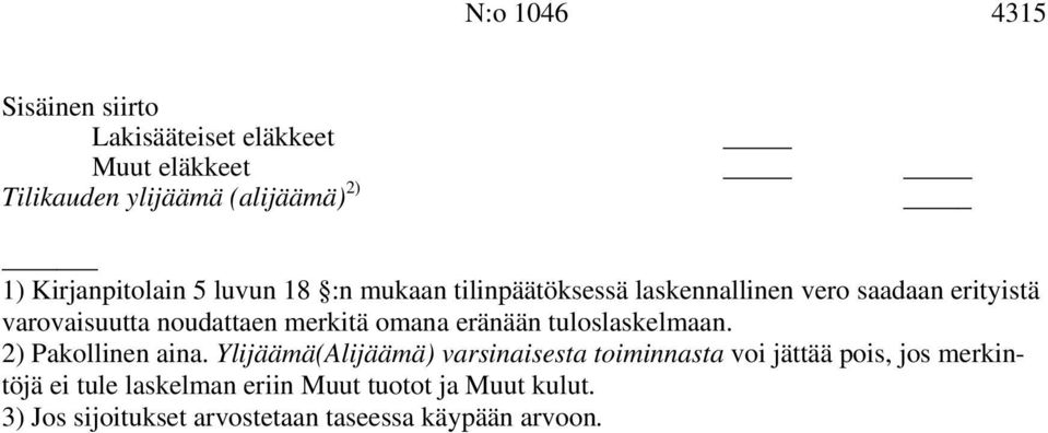 merkitä omana eränään tuloslaskelmaan. 2) Pakollinen aina.