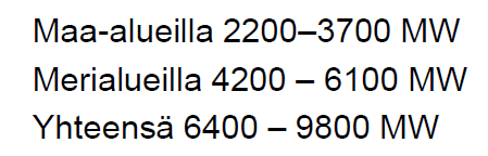 Kansallinen tavoite: 600-700 voimalaa (3 MW) v.