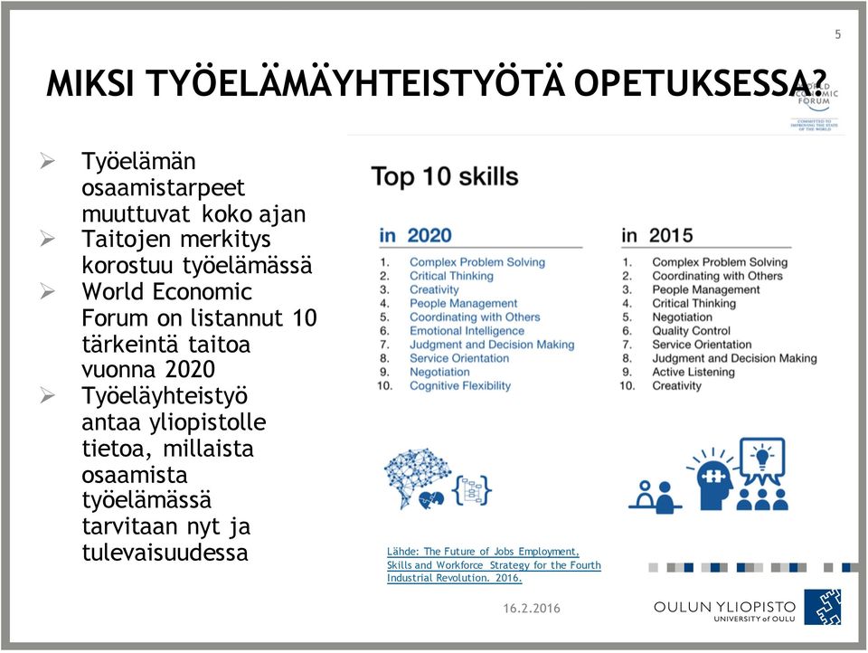 Forum on listannut 10 tärkeintä taitoa vuonna 2020 Työeläyhteistyö antaa yliopistolle tietoa, millaista