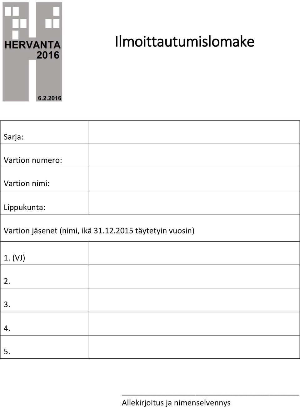 (nimi, ikä 31.12.2015 täytetyin vuosin) 1.