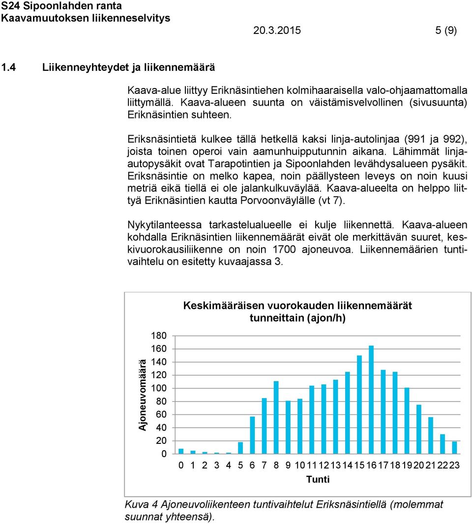 Eriksnäsintietä kulkee tällä hetkellä kaksi linja-autolinjaa (991 ja 992), joista toinen operoi vain aamunhuipputunnin aikana.