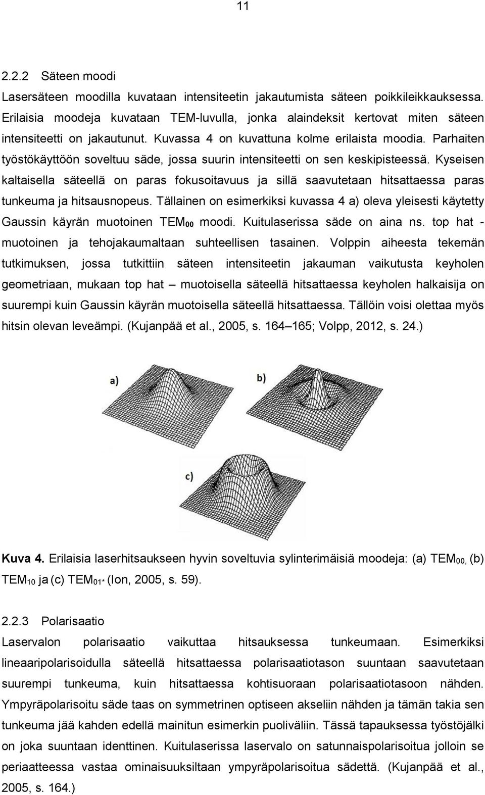 Parhaiten työstökäyttöön soveltuu säde, jossa suurin intensiteetti on sen keskipisteessä.