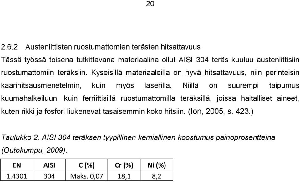 teräksiin. Kyseisillä materiaaleilla on hyvä hitsattavuus, niin perinteisin kaarihitsausmenetelmin, kuin myös laserilla.