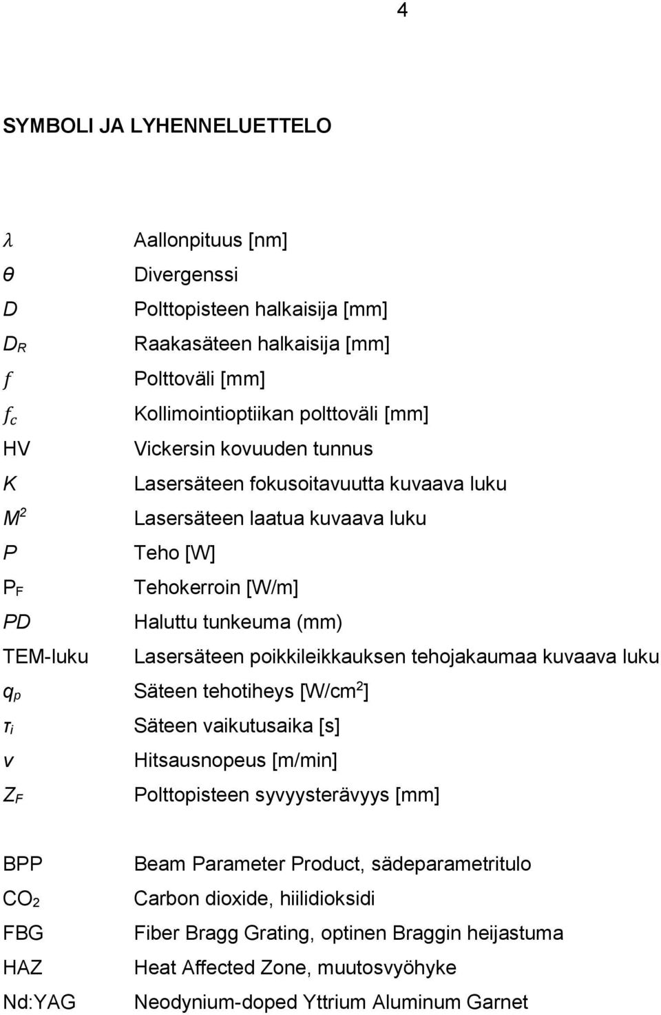 Lasersäteen poikkileikkauksen tehojakaumaa kuvaava luku q p Säteen tehotiheys [W/cm 2 ] τ i v Z F Säteen vaikutusaika [s] Hitsausnopeus [m/min] Polttopisteen syvyysterävyys [mm] BPP CO 2