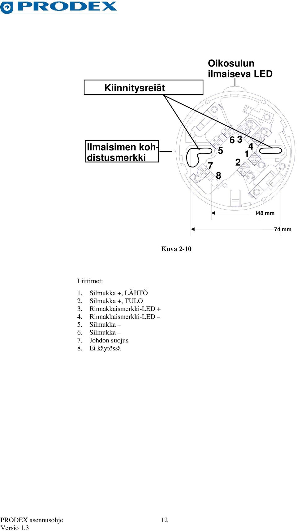 Silmukka +, LÄHTÖ 2. Silmukka +, TULO 3. Rinnakkaismerkki-LED + 4.