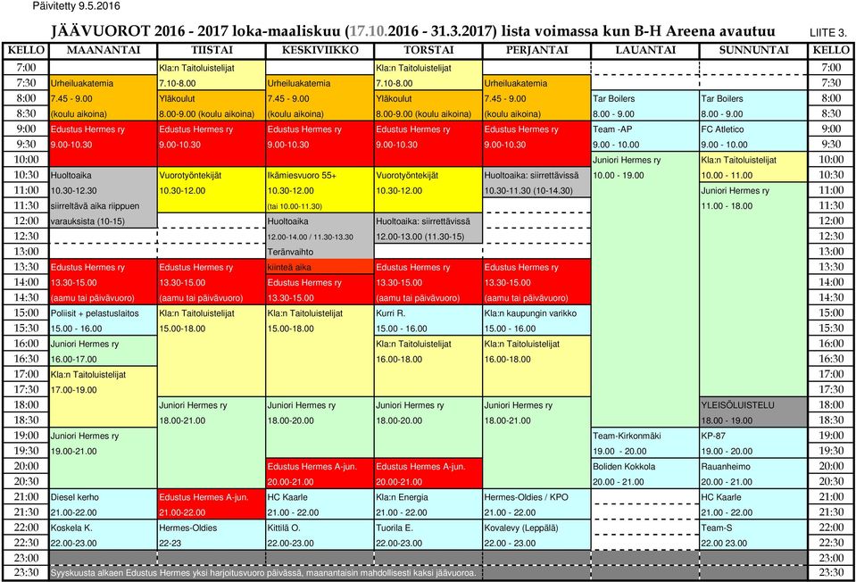 00-9.00 (koulu aikoina) (koulu aikoina) 8.00-9.00 8.00-9.00 8:30 9:00 Edustus Hermes ry Edustus Hermes ry Edustus Hermes ry Edustus Hermes ry Edustus Hermes ry Team -AP FC Atletico 9:00 9:30 9.00-10.