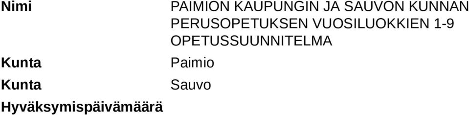 KAUPUNGIN JA SAUVON KUNNAN