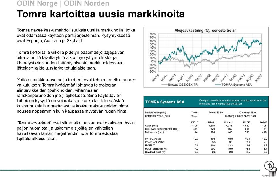 Tomra kertoi tällä viikolla pidetyn pääomasijoittajapäivän aikana, millä tavalla yhtiö aikoo hyötyä ympäristö- ja kierrätystietoisuuden lisääntymisestä markkinoidessaan jätteiden lajitteluun