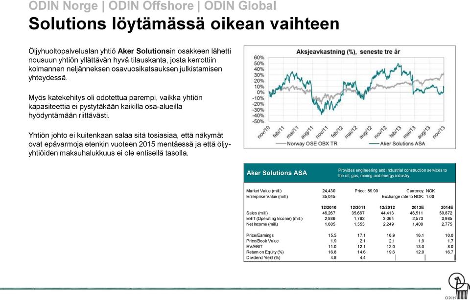 Yhtiön johto ei kuitenkaan salaa sitä tosiasiaa, että näkymät ovat epävarmoja etenkin vuoteen 2015 mentäessä ja että öljyyhtiöiden maksuhalukkuus ei ole entisellä tasolla.