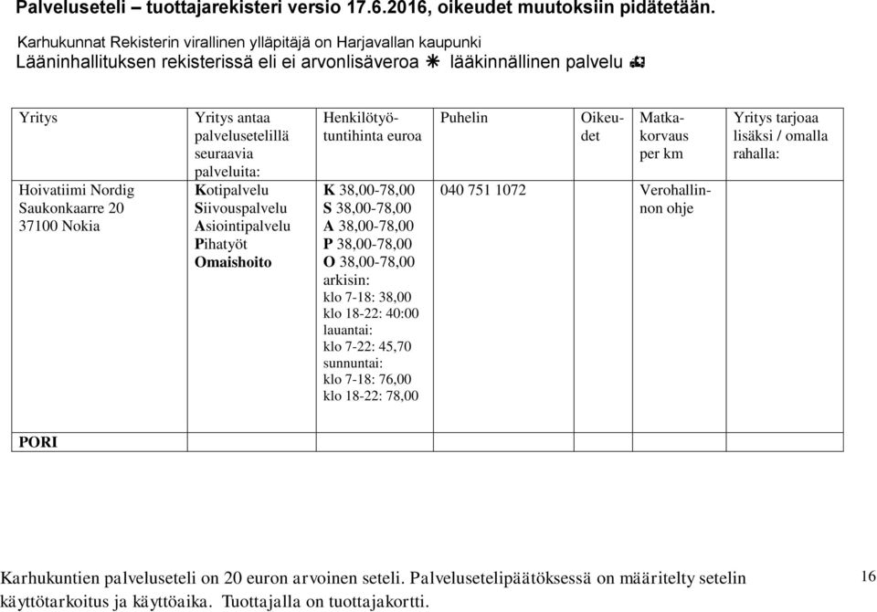 arkisin: klo 7-18: 38,00 klo 18-22: 40:00 lauantai: klo 7-22: 45,70