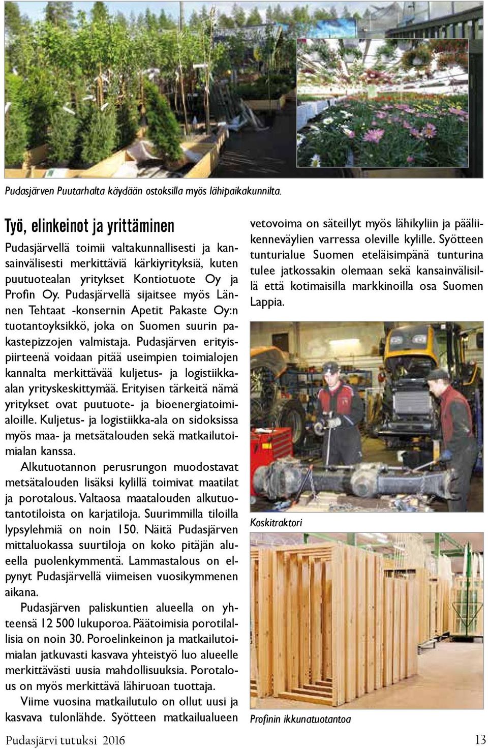 Pudasjärvellä sijaitsee myös Lännen Tehtaat -konsernin Apetit Pakaste Oy:n tuotantoyksikkö, joka on Suomen suurin pakastepizzojen valmistaja.