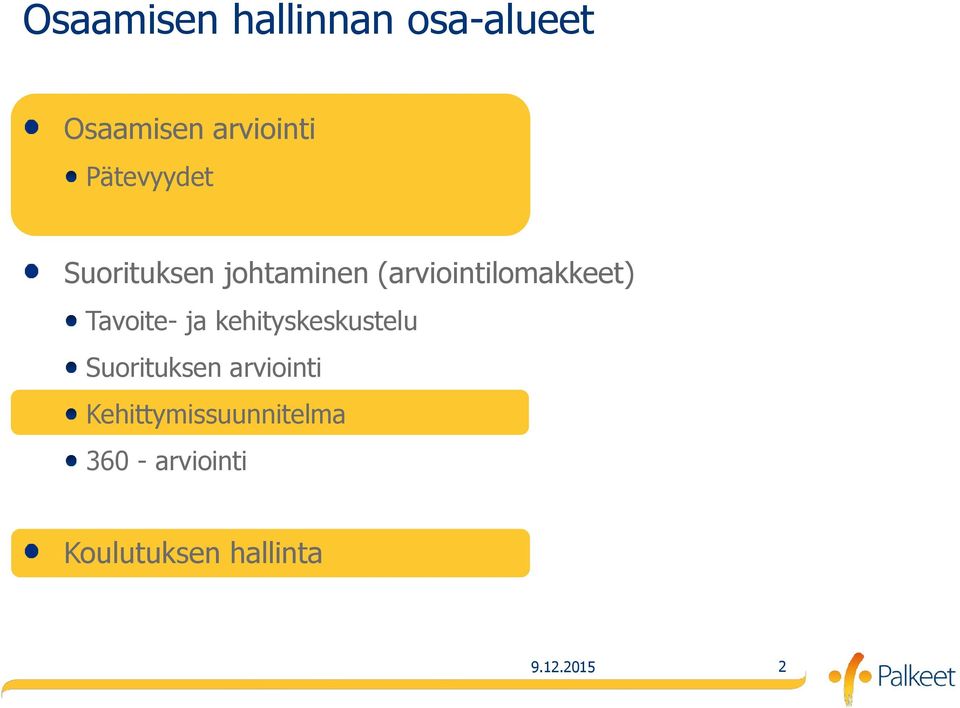 Tavoite- ja kehityskeskustelu Suorituksen arviointi