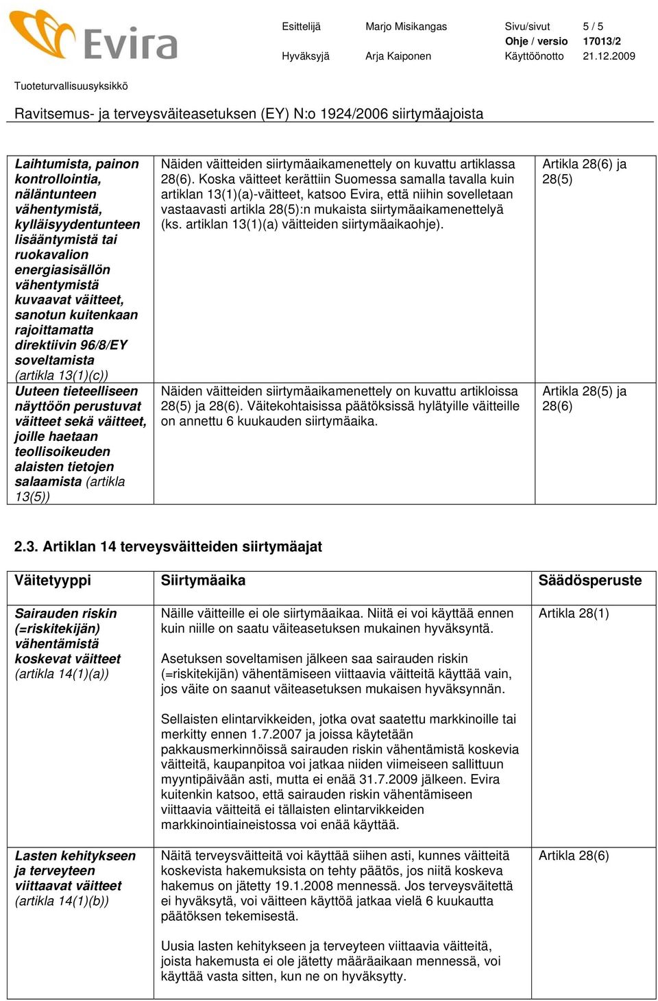 tietojen salaamista (artikla 13(5)) Näiden väitteiden siirtymäaikamenettely on kuvattu artiklassa 28(6).