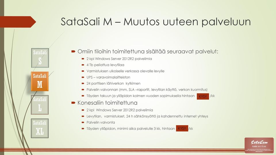 A raportit, levytilan käyttö, verkon kuormitus) Täyden takuun ja ylläpidon kolmen vuoden sopimuksella hintaan 300 KYY eur /kk Konesaliin toimitettuna 2 kpl