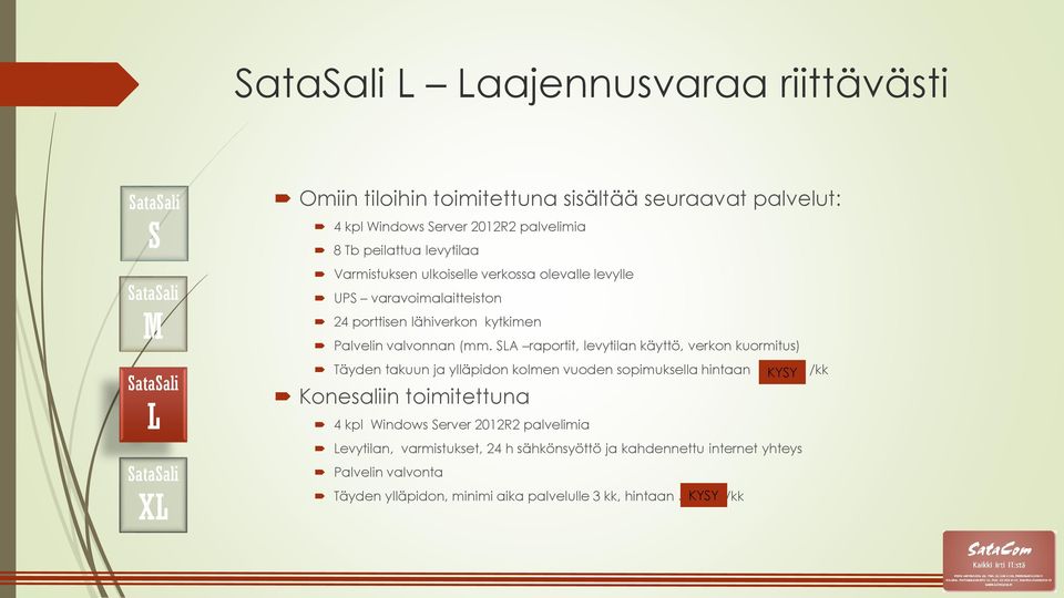 A raportit, levytilan käyttö, verkon kuormitus) Täyden takuun ja ylläpidon kolmen vuoden sopimuksella hintaan 560 KYY eur /kk Konesaliin toimitettuna 4 kpl