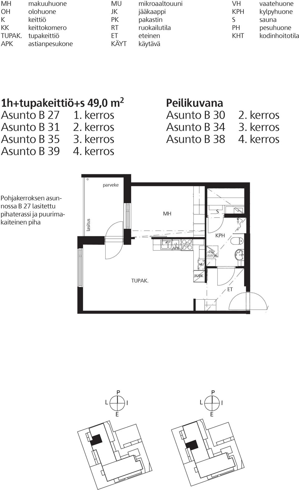 B 27 1. kerros Asunto B 31 2. kerros Asunto B 35 3. kerros Asunto B 39 4.