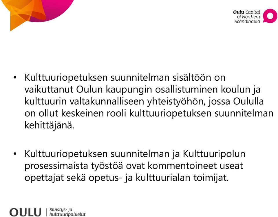 kulttuuriopetuksen suunnitelman kehittäjänä.