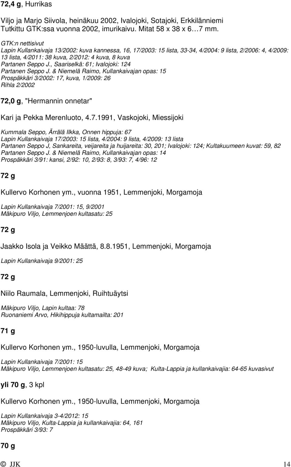 , Saariselkä: 61; Ivalojoki: 124 Partanen Seppo J.