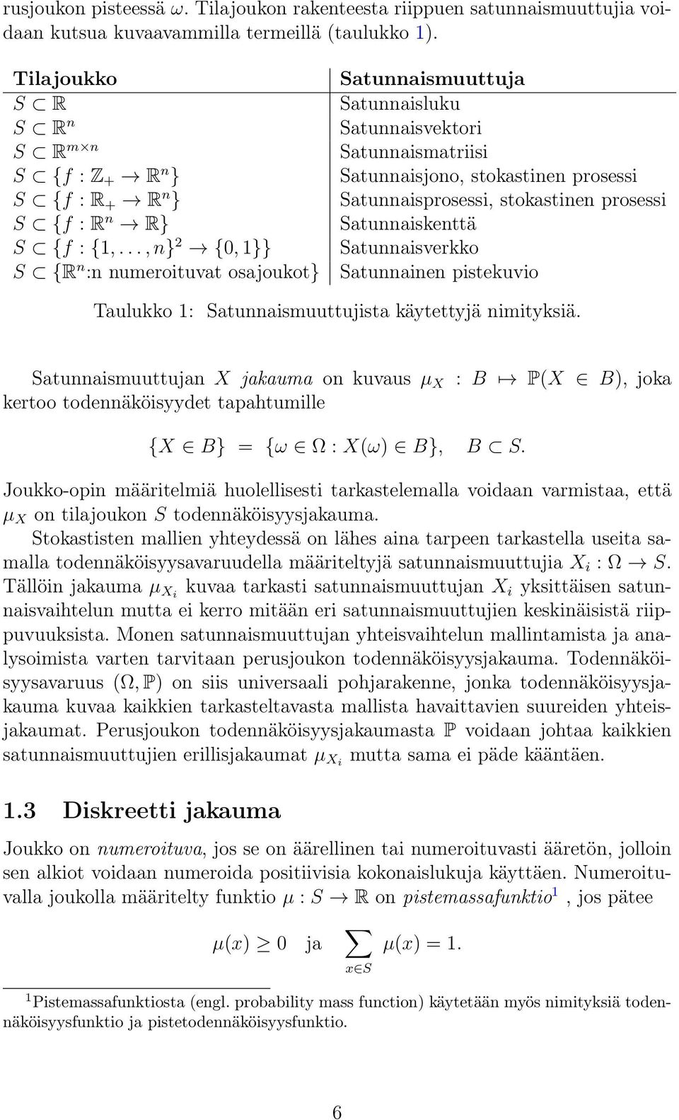 .., n} 2 {0, 1}} S {R n :n numeroituvat osajoukot} Satunnaismuuttuja Satunnaisluku Satunnaisvektori Satunnaismatriisi Satunnaisjono, stokastinen prosessi Satunnaisprosessi, stokastinen prosessi