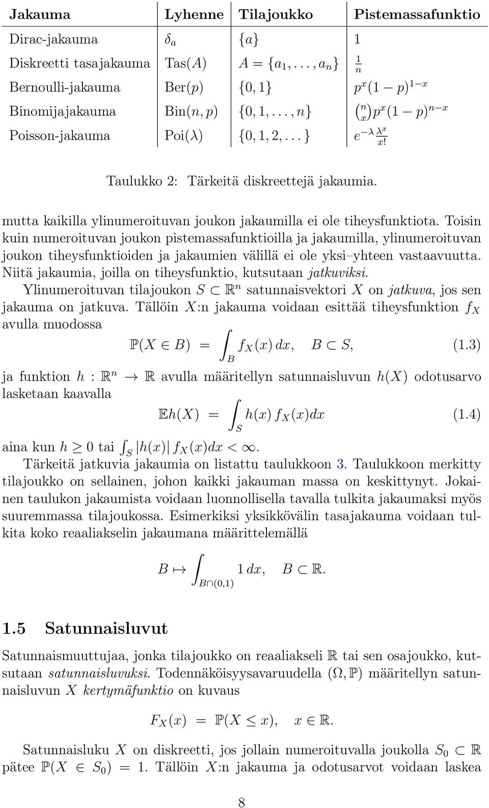 Toisin kuin numeroituvan joukon pistemassafunktioilla ja jakaumilla, ylinumeroituvan joukon tiheysfunktioiden ja jakaumien välillä ei ole yksi yhteen vastaavuutta.