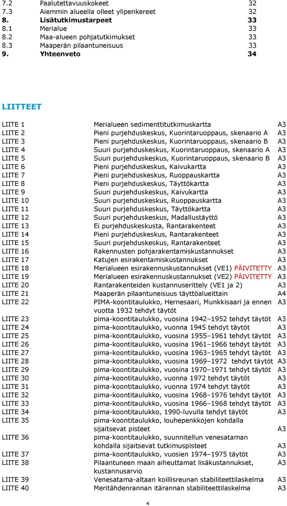 LIITE 4 Suuri purjehduskeskus, Kuorintaruoppaus, skenaario A A3 LIITE 5 Suuri purjehduskeskus, Kuorintaruoppaus, skenaario B A3 LIITE 6 Pieni purjehduskeskus, Kaivukartta A3 LIITE 7 Pieni
