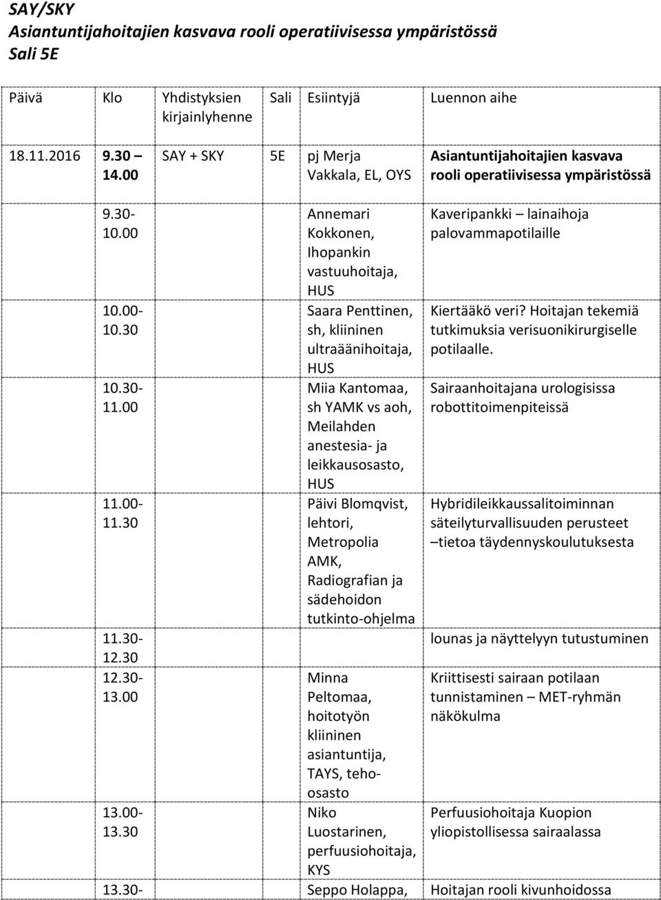 00 Minna Peltomaa, hoitotyön kliininen asiantuntija, TAYS, tehoosasto Niko Luostarinen, perfuusiohoitaja, KYS 13.00-13.