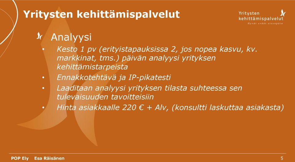 ) päivän analyysi yrityksen kehittämistarpeista Ennakkotehtävä ja IP-pikatesti