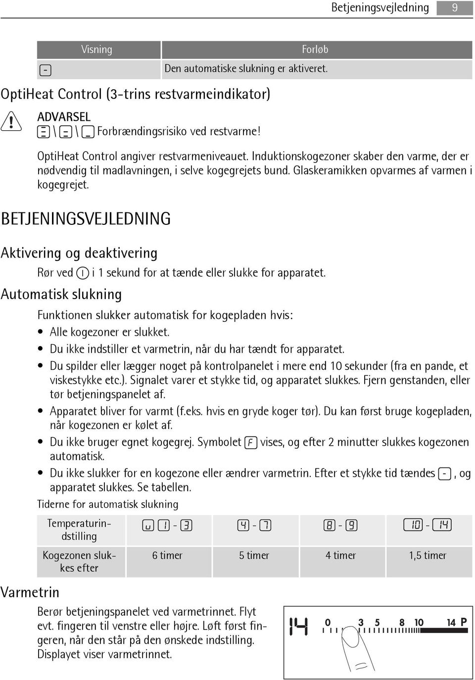 BETJENINGSVEJLEDNING Aktivering og deaktivering Rør ved i 1 sekund for at tænde eller slukke for apparatet.