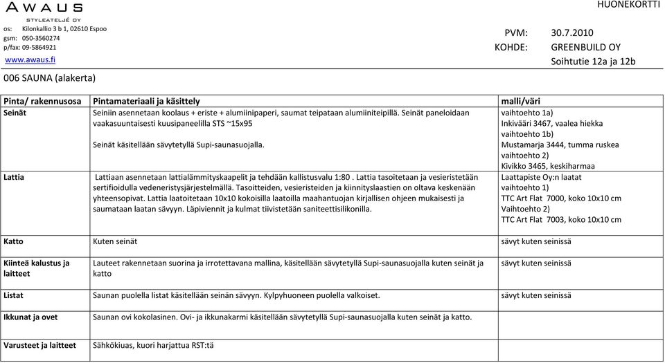 Lattia tasoitetaan ja vesieristetään sertifioidulla vedeneristysjärjestelmällä. Tasoitteiden, vesieristeiden ja kiinnityslaastien on oltava keskenään yhteensopivat.