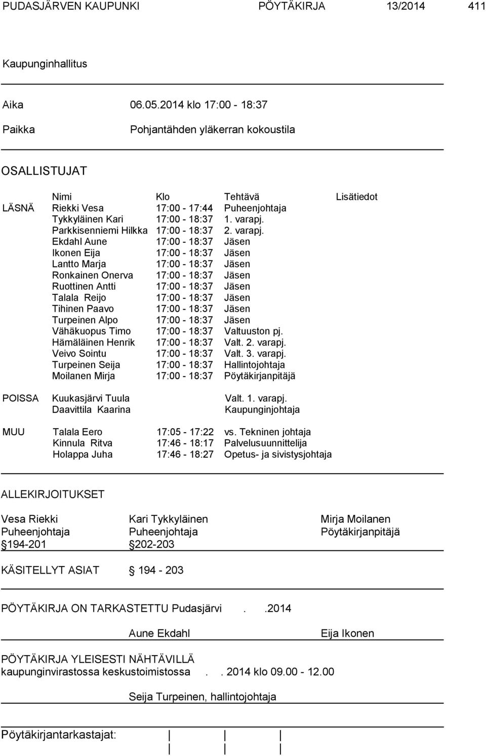 Parkkisenniemi Hilkka 17:00-18:37 2. varapj.