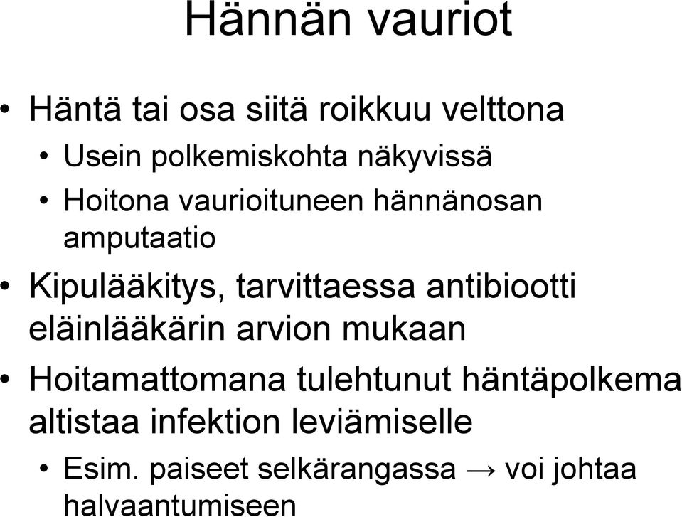 tarvittaessa antibiootti eläinlääkärin arvion mukaan Hoitamattomana tulehtunut