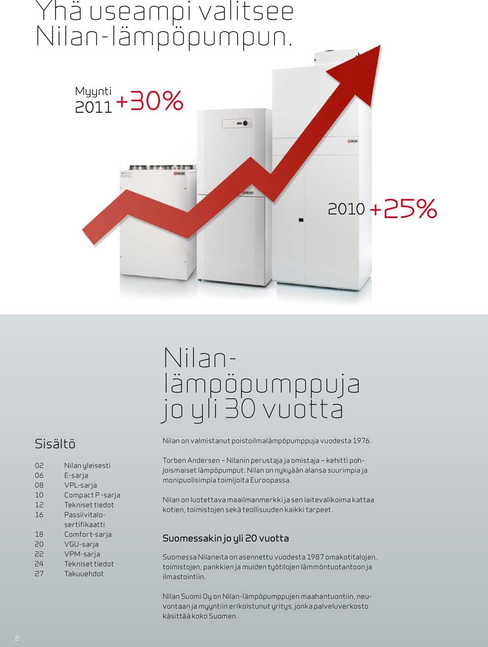 Comfort-sarja 20 VGu-sarja 22 VPM-sarja 24 tekniset tiedot 27 takuuehdot Nilan on valmistanut poistoilmalämpö pumppuja vuodesta 1976.